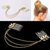 Golden Tone Leaf Hair Cuff Chain Comb Hair Band