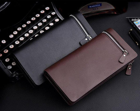 European Fashion Business Long Zip Leather Wallet