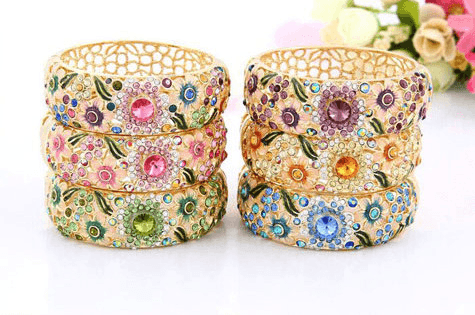 Bejeweled Floral Bangle Bracelet