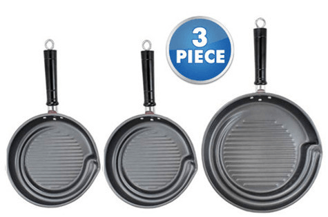 3 pc Deluxe Non-Stick Ribbed Frying Pan Set
