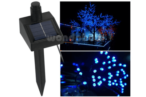 Solar Powered 60 LED Waterproof String Lights in Blue