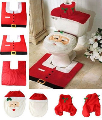 Fancy Santa Toilet Seat Cover and Rug Bathroom Set