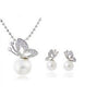Fashion full rhinestone butterfly Pearl Earrings and Necklace Jewelry Set
